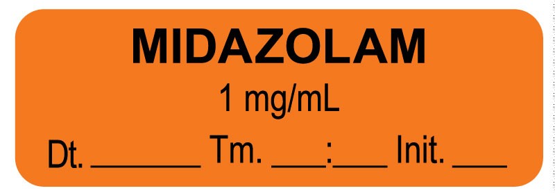 Medical Labels - Anesthesia Label, Midazolam 1 mg/mL Date Time Initial, 1-1/2" x 1/2"