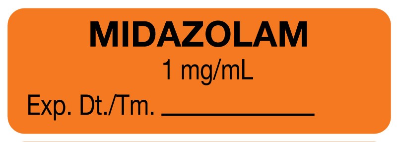 Medical Labels - Anesthesia Label, Midazolam 1 mg/mL, 1-1/2" x 1/2"