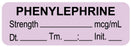 Medical Labels - Anesthesia Label, Phenylephrine mcg/mL Date Time Initial, 1-1/2" x 1/2"