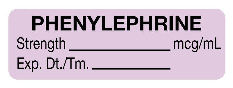 Medical Labels - Anesthesia Label, Phenylephrine mcg/mL, 1-1/2" x 1/2"