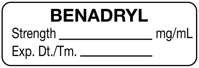 Medical Labels - Anesthesia Label, Benadryl mg/mL, 1-1/2" x 1/2"
