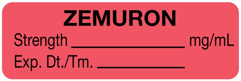 Medical Labels - Anesthesia Label, Zemuron mg/mL, 1-1/2" x 1/2"