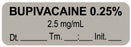 Medical Labels - Anesthesia Label, Bupivacaine 0.25% 2.5 mg/mL Date Time Initial, 1-1/2" x 1/2"