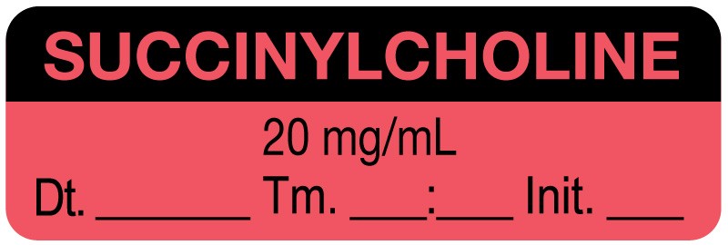 Medical Labels - Anesthesia Label, Succinylcholine 20 mg/mL Date Time Initial, 1-1/2" x 1/2"