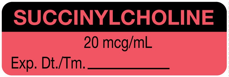 Medical Labels - Anesthesia Label, Succinylcholine 20 mg/mL, 1-1/2" x 1/2"