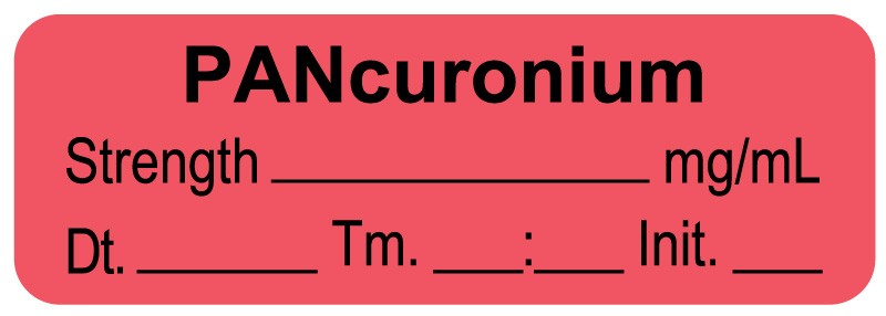 Medical Labels - Anesthesia Label, Pancuronium mg/mL Date Time Initial, 1-1/2" x 1/2"