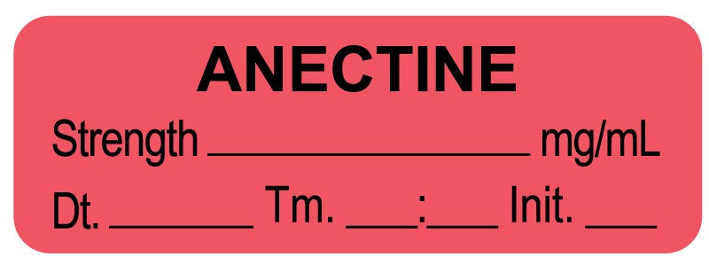 Medical Labels - Anesthesia Label, Anectine mg/mL Date Time Initial, 1-1/2" x 1/2"