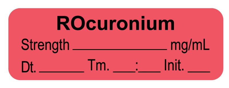 Medical Labels - Anesthesia Label, Rocuronium mg/mL Date Time Initial, 1-1/2" x 1/2"