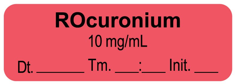 Medical Labels - Anesthesia Label, Rocuronium 10 mg/mL Date Time Initial, 1-1/2" x 1/2"