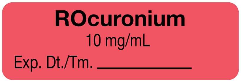 Medical Labels - Anesthesia Label, Rocuronium 10mg/mL, 1-1/2" x 1/2"