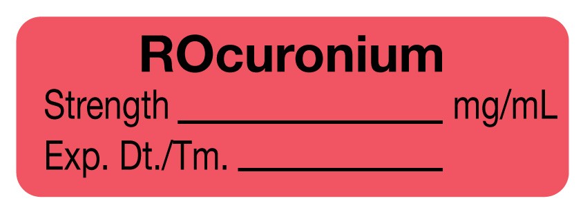 Medical Labels - Anesthesia Label, ROcuronium mg/mL, 1-1/2" x 1/2"