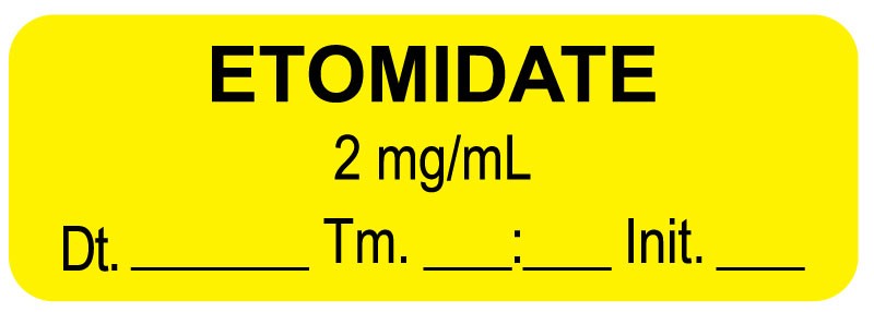 Medical Labels - Anesthesia Label, Etomidate 2mg/mL Date Time Initial, 1-1/2" x 1/2"