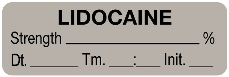 Medical Labels - Anesthesia Label, Lidocaine % Date Time Initial, 1-1/2" x 1/2"