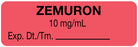Medical Labels - Anesthesia Label, Zemuron 10 mg/mL 1.5 X .5, 1-1/2" x 1/2"