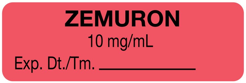 Medical Labels - Anesthesia Label, Zemuron 10 mg/mL 1.5 X .5, 1-1/2" x 1/2"