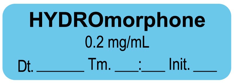 Medical Labels - Anesthesia Label, Hydromorphone 0.2mg/mL Date Time Initial, 1-1/2" x 1/2"
