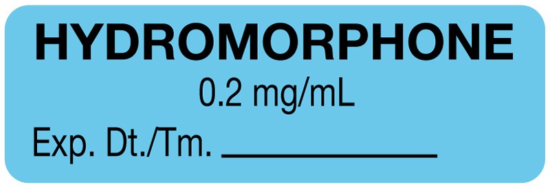 Medical Labels - Anesthesia Label, Hydromorphone 0.2mg/mL, 1-1/2" x 1/2"