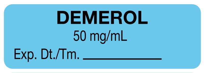 Medical Labels - Anesthesia Label, Demerol 50 mg/mL, 1-1/2" x 1/2"