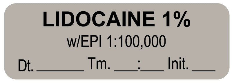 Medical Labels - Anesthesia Label, Lidocaine 1% W Epi Date Time Initial, 1-1/2" x 1/2"