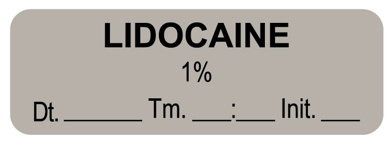 Medical Labels - Anesthesia Label, Lidocaine 1%, Date Time Initial, 1-1/2" x 1/2"