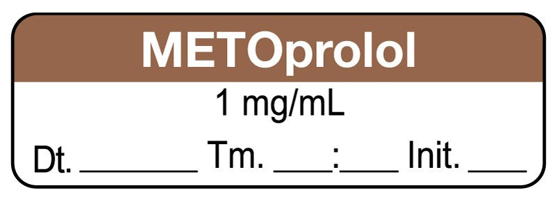 Medical Labels - Anesthesia Label, Metoprolol 1mg/mL Date Time Initial, 1-1/2" x 1/2"