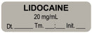 Medical Labels - Anesthesia Label, Lidocaine 20 mg/mL Date Time Initial, 1-1/2" x 1/2"