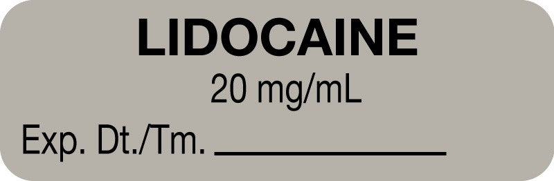 Medical Labels - Anesthesia Label, Lidocaine 20 mg/mL, 1-1/2" x 1/2"