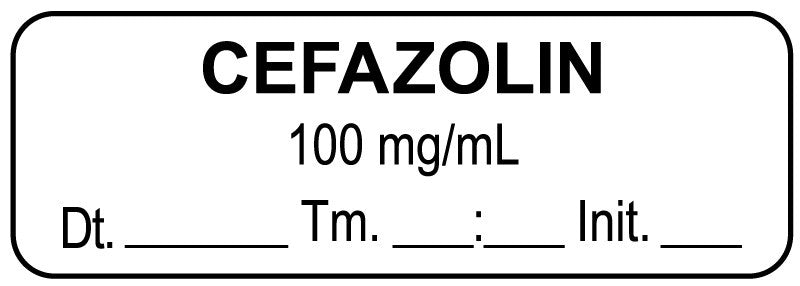 Medical Labels - Anesthesia Label, Cefazolin 100 mg/mL Date Time Initial, 1-1/2" x 1/2"