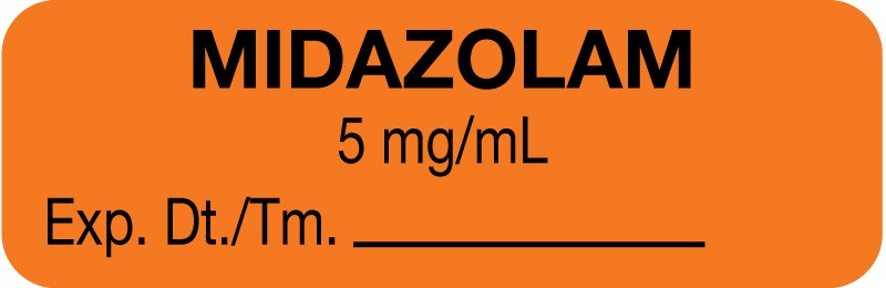 Medical Labels - Anesthesia Label, Midazolam 5 mg/mL, 1-1/2" x 1/2"
