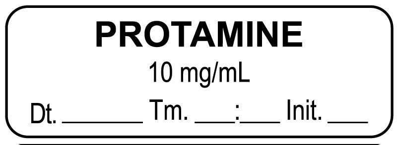 Medical Labels - Anesthesia Label, Protamine 10 mg/mL Date Time Initial, 1-1/2" x 1/2"