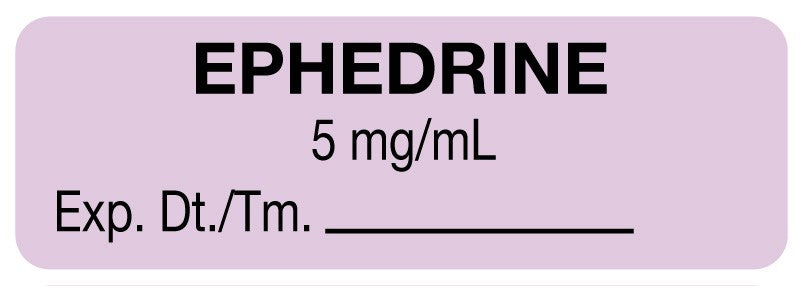 Medical Labels - Anesthesia Label, Ephedrine 5mg/mL, 1-1/2" x 1/2"