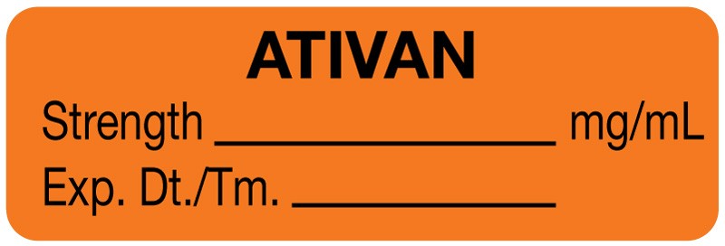 Medical Labels - Anesthesia Label, Ativan mg/mL, 1-1/2" x 1/2"