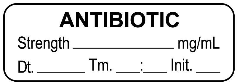 Medical Labels - Anesthesia Label, Antibiotic mg/mL Date Time Initial, 1-1/2" x 1/2"