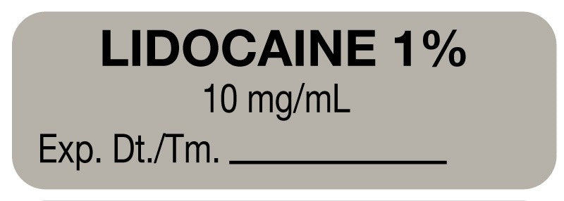Medical Labels - Anesthesia Label, Lidocaine 1% 10 mg/mL, 1-1/2" x 1/2"