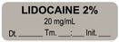 Medical Labels - Anesthesia Label, Lidocaine 2% 20 mg/mL Date Time Initial, 1-1/2" x 1/2"
