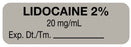 Medical Labels - Anesthesia Label, Lidocaine 2% 20 mg/mL, 1-1/2" x 1/2"