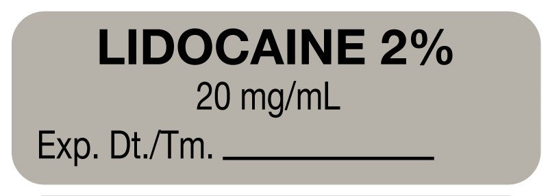 Medical Labels - Anesthesia Label, Lidocaine 2% 20 mg/mL, 1-1/2" x 1/2"