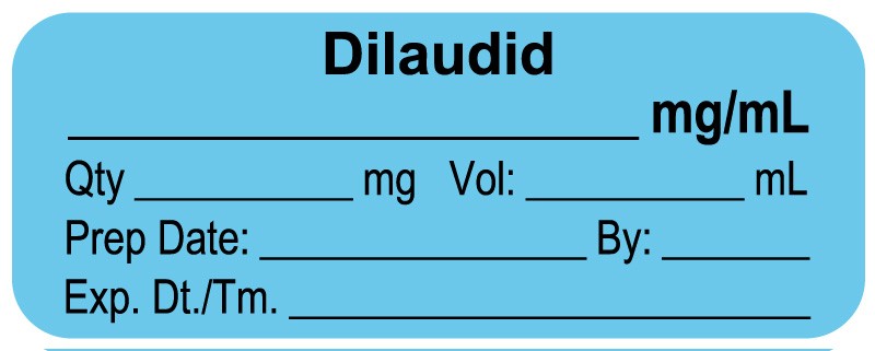 Medical Labels - Anesthesia Label, Dilaudid mg/mL, 2" x 3/4"