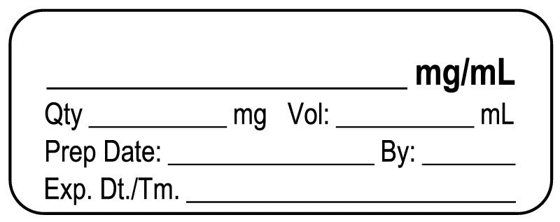 Medical Labels - Anesthesia Label, Blank mg/mL, 2" x 3/4"