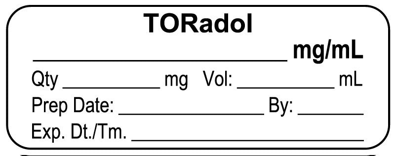 Medical Labels - Anesthesia Label, TORadol mg/mL, 2" x 3/4"