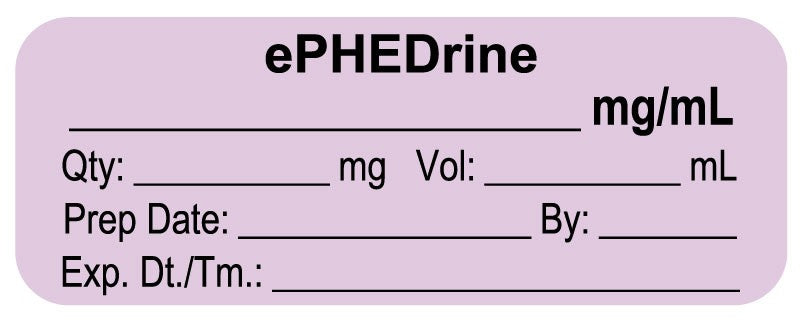 Medical Labels - Anesthesia Label, ePHEDrine mg/mL, 2" x 3/4"