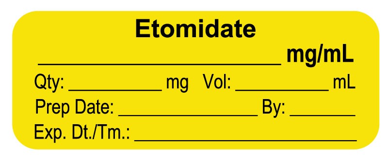 Medical Labels - Anesthesia Label, Etomidate mg/mL, 2" x 3/4"