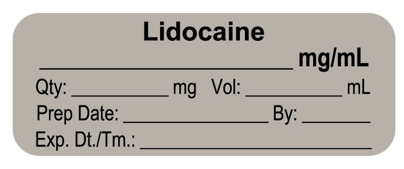 Medical Labels - Anesthesia Label, Lidocaine mg/mL, 2" x 3/4"