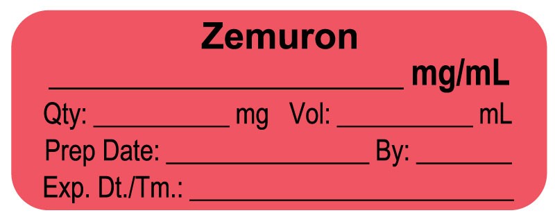 Medical Labels - Anesthesia Label, Zemuron mg/mL, 2" x 3/4"