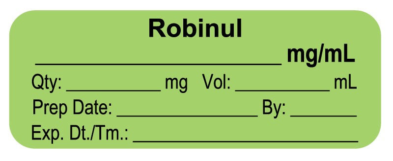 Medical Labels - Anesthesia Label, Robinul mg/mL, 2" x 3/4"