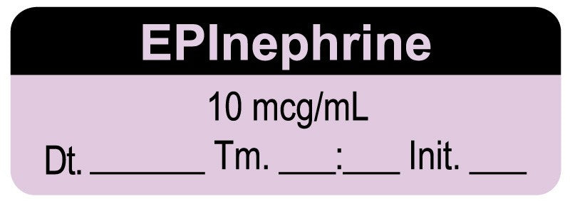 Medical Labels - Anesthesia Label, EPInephrine 10 mcg/mL Date Time Initial, 1-1/2" x 1/2"