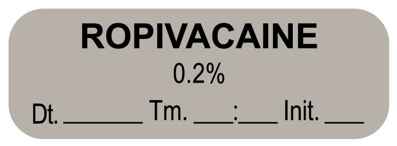 Medical Labels - Anesthesia Label, ROPIVACAINE 0.2% Date Time Initial, 1-1/2" x 1/2"