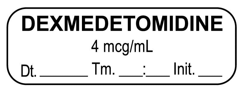 Medical Labels - Anesthesia Label, dexmedeTOMidine 4 mcg/mL Date Time Initial, 1-1/2" x 1/2"
