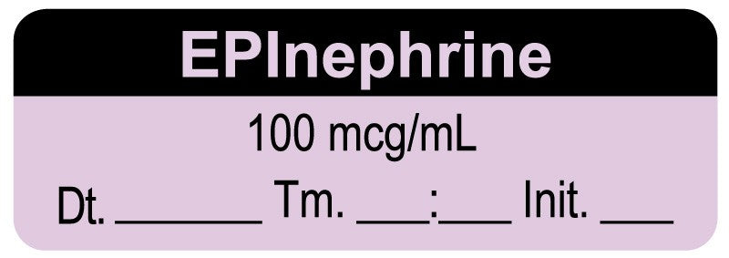 Medical Labels - Anesthesia Label, EPInephrine 100 mcg/mL, 1-1/2" x 1/2"