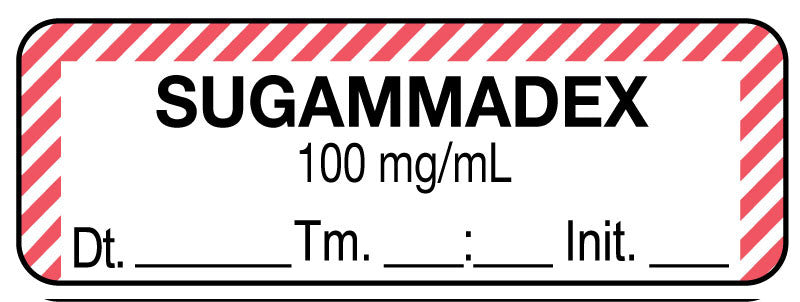Medical Labels - Anesthesia Label, SUGAMMADEX 100 mg/mL Date Time Initial, 1-1/2" x 1/2"